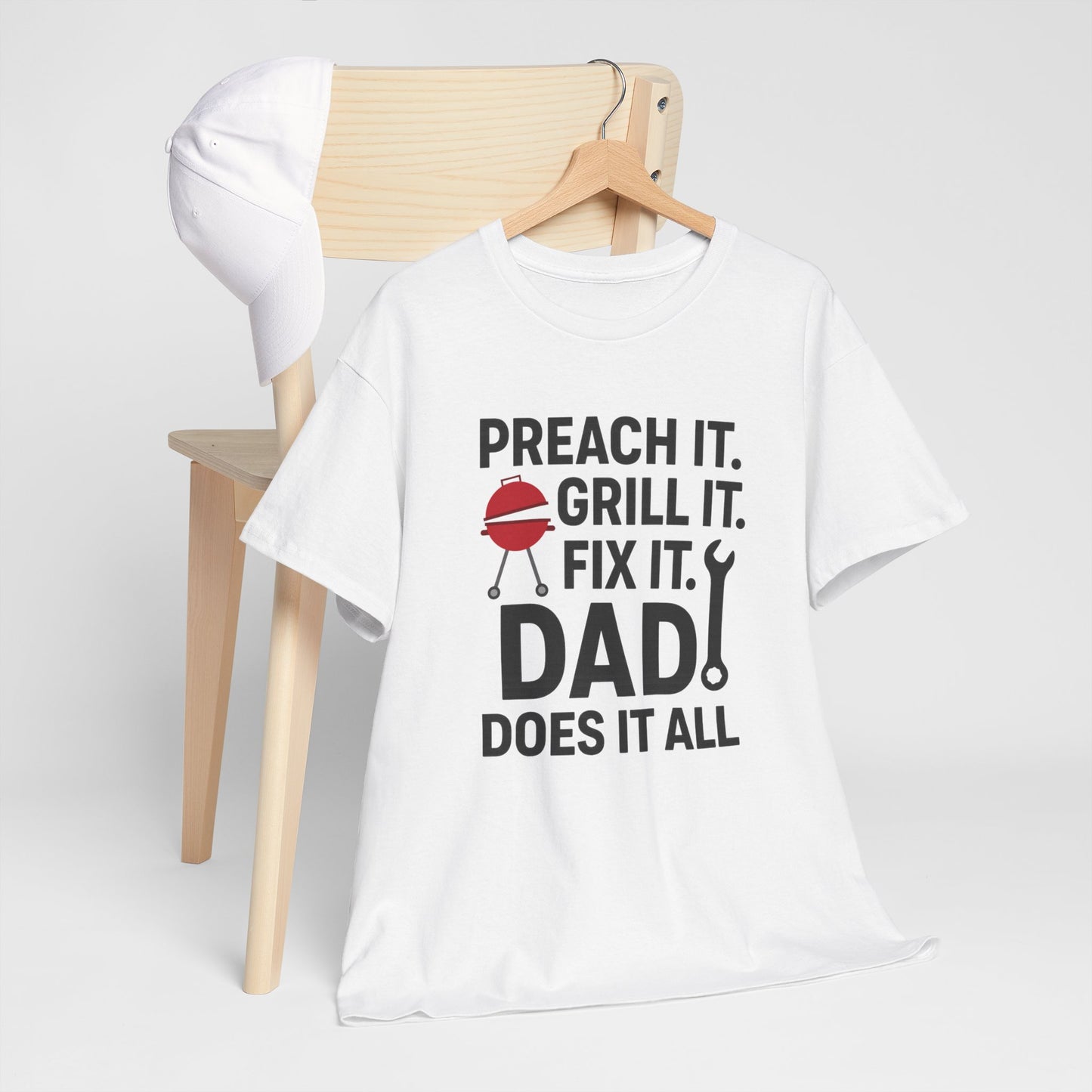 Funny Faith-Based Dad Shirt – ‘Dad Does It All’ Tee