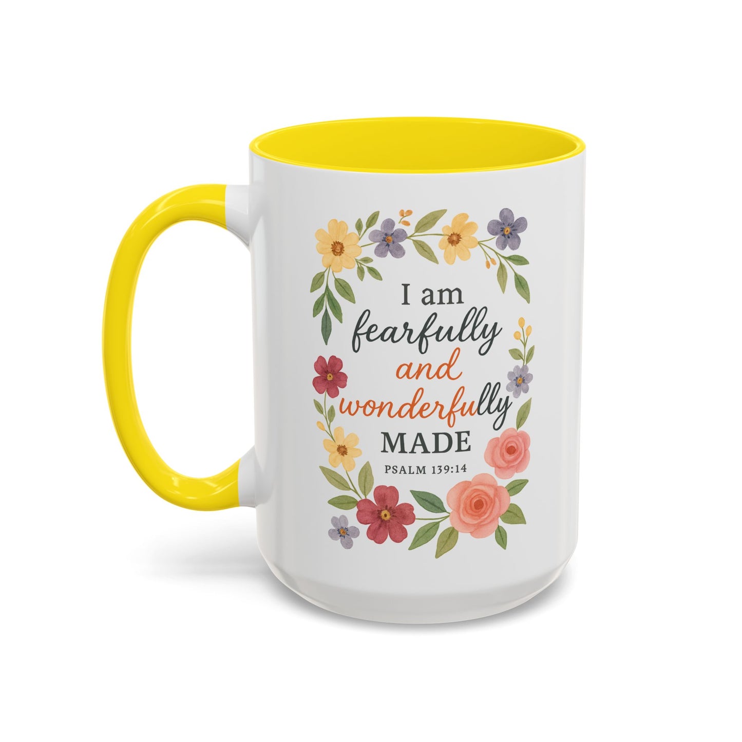 Floral Inspirational Coffee Mug - Fearfully and Wonderfully Made - Perfect Gift for Moms & Friends