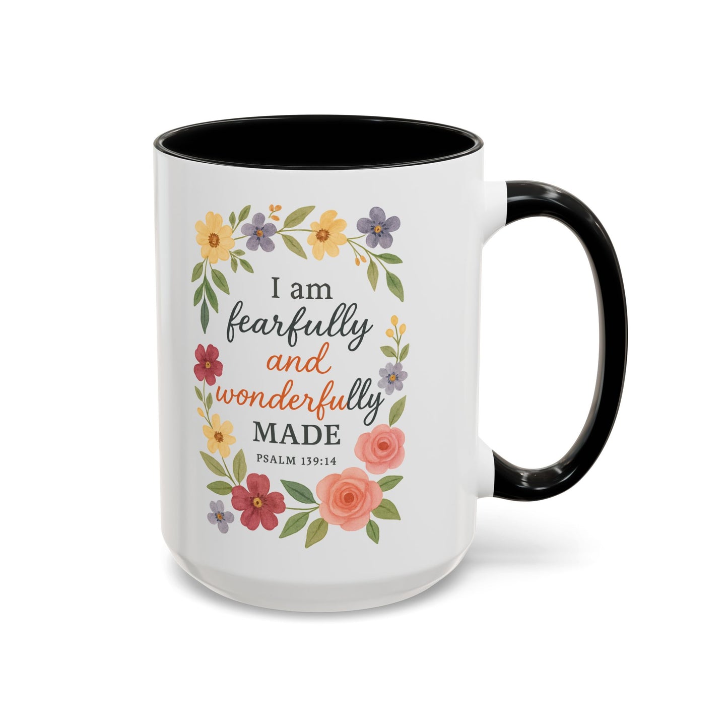 Floral Inspirational Coffee Mug - Fearfully and Wonderfully Made - Perfect Gift for Moms & Friends