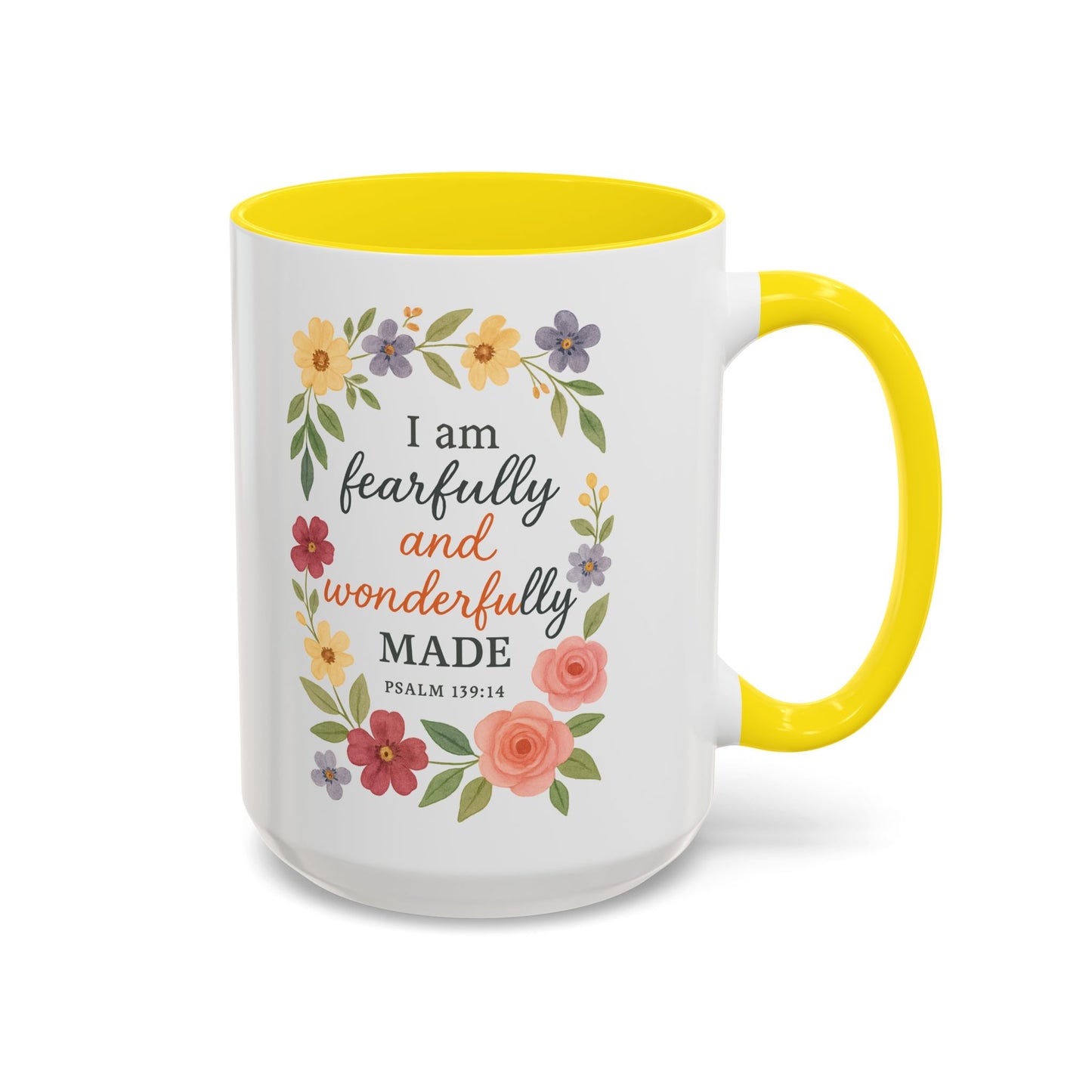 Floral Inspirational Coffee Mug - Fearfully and Wonderfully Made - Perfect Gift for Moms & Friends