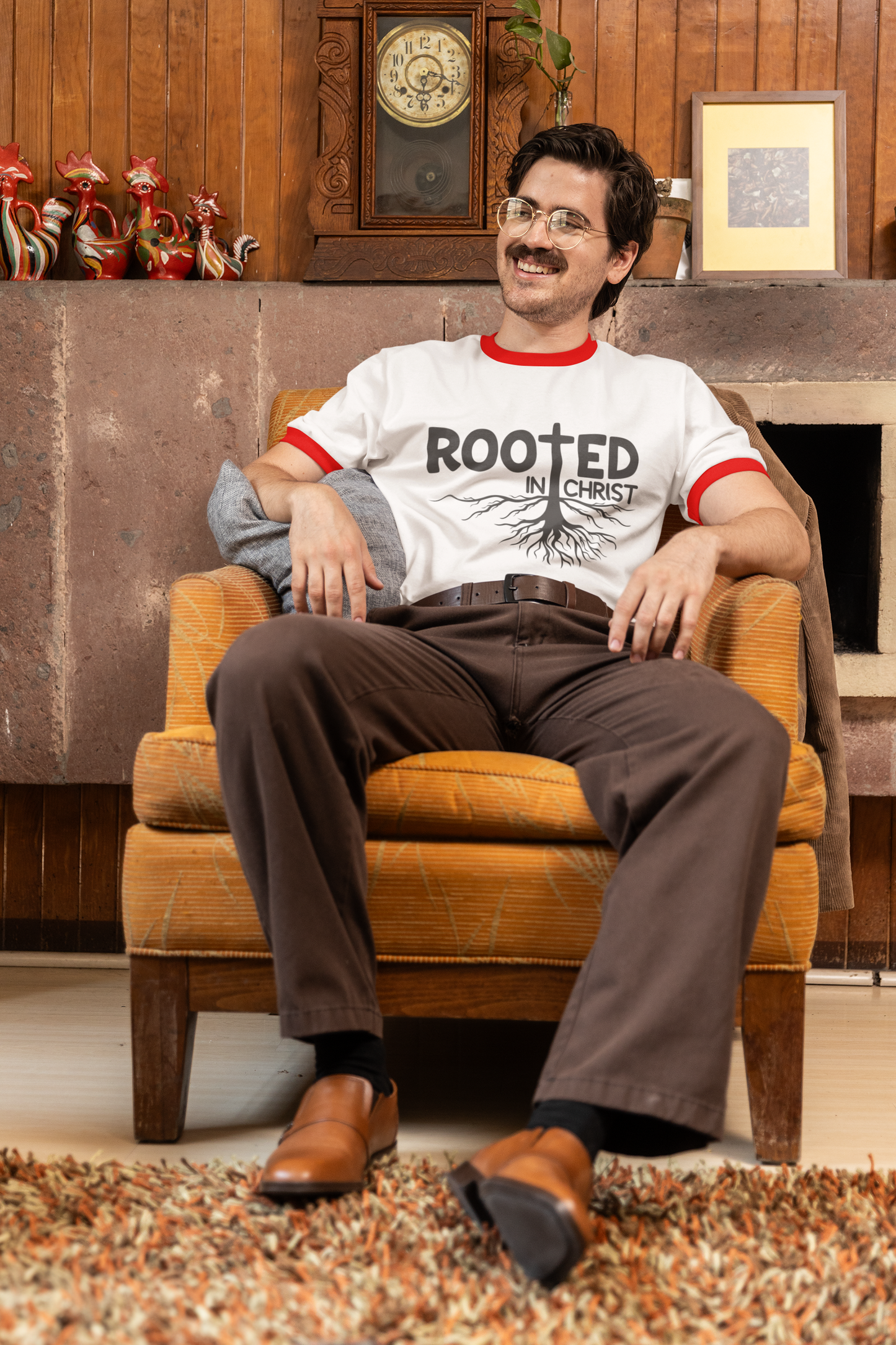 Rooted in Christ Ringer Tee - Men's Faith-Based T-Shirt