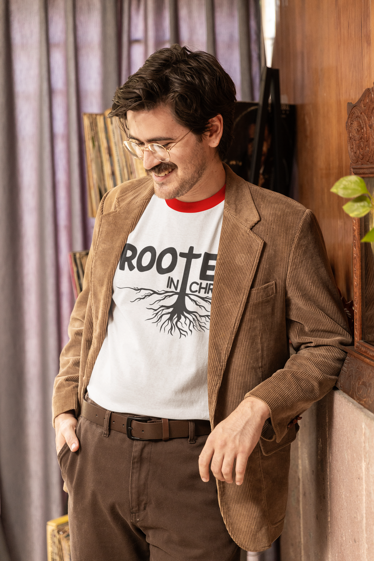 Rooted in Christ Ringer Tee - Men's Faith-Based T-Shirt