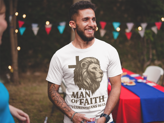 Man of Faith Christian Tee | Bold Scripture Shirt for Men – 1 Corinthians 16:13