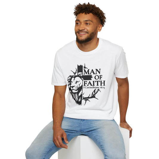 Man of Faith with Lion Design - Unisex Softstyle T-Shirt