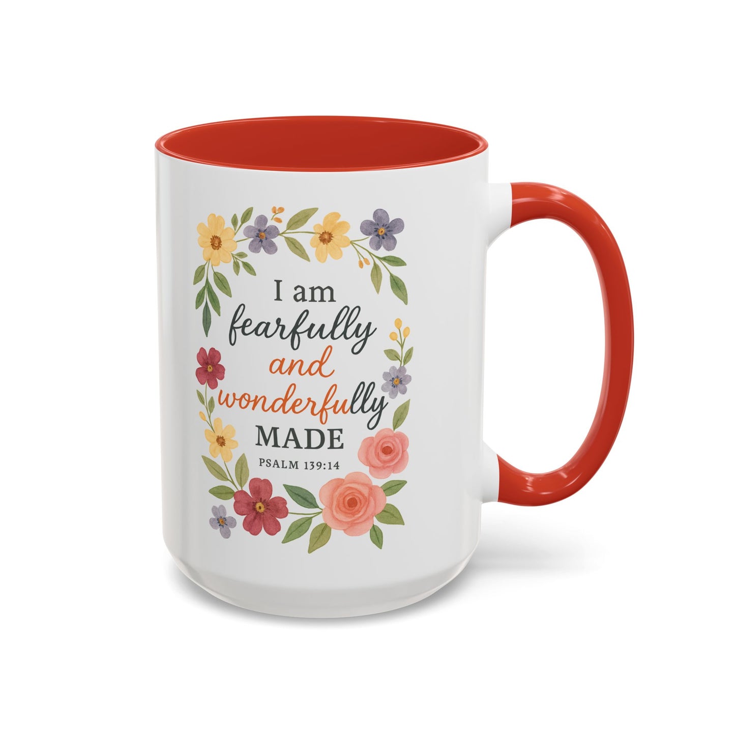 Floral Inspirational Coffee Mug - Fearfully and Wonderfully Made - Perfect Gift for Moms & Friends