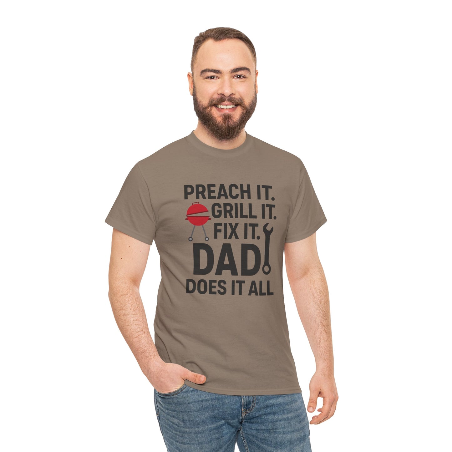 Funny Faith-Based Dad Shirt – ‘Dad Does It All’ Tee