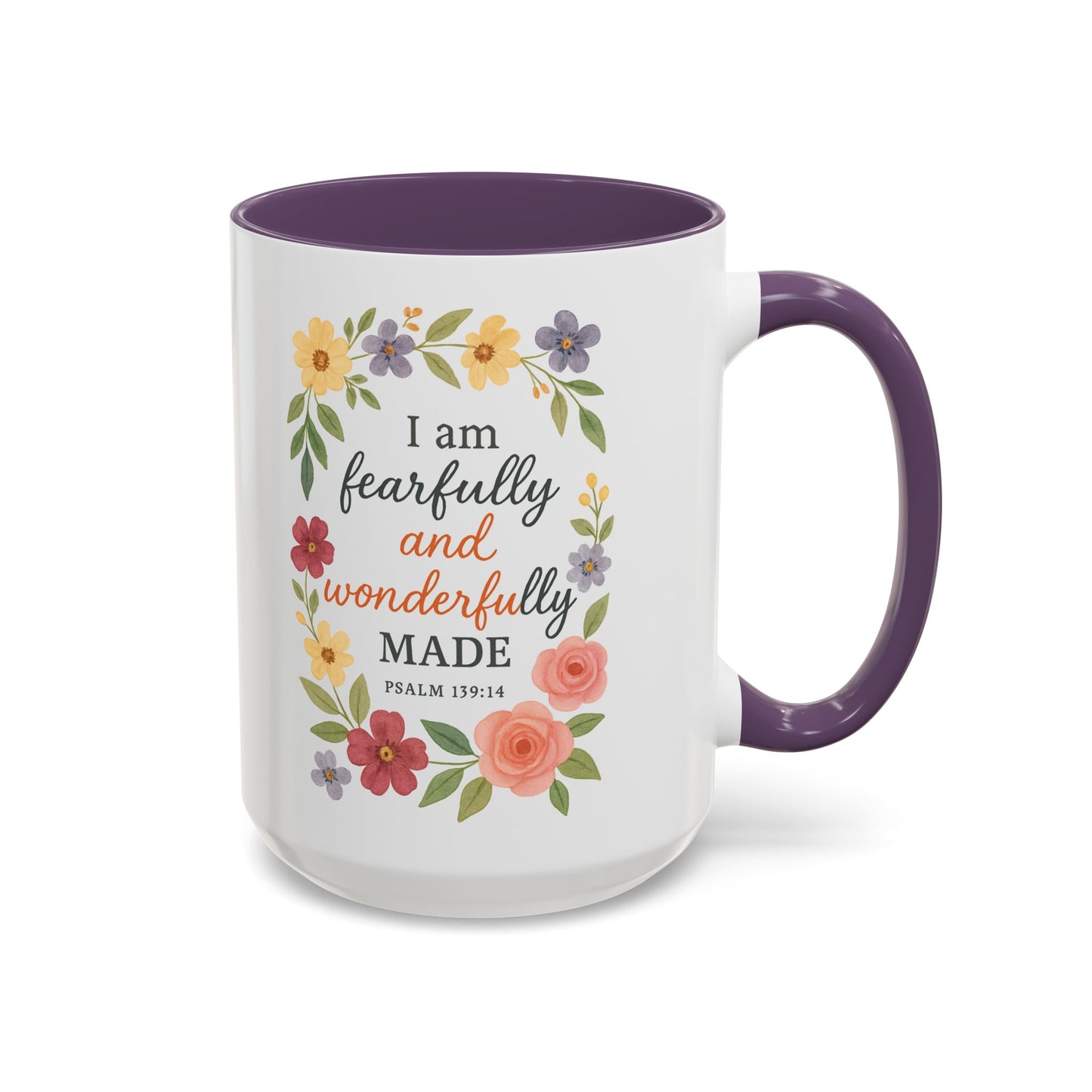 Floral Inspirational Coffee Mug - Fearfully and Wonderfully Made - Perfect Gift for Moms & Friends